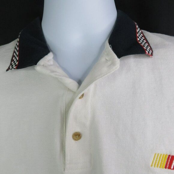 Nascar Polo Shirt Mens 2XL 100% Cotton Race Flag Trim White Black Check Red SS - Picture 6 of 12